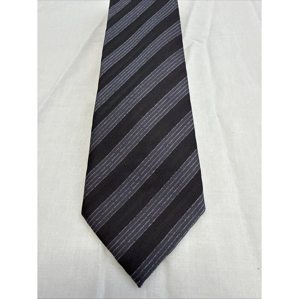 Z Zegna 100% Silk Striped Necktie Black Silver Gray Italy Luxury 59”